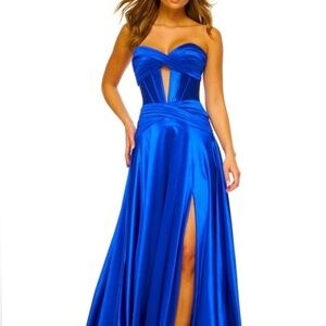 Vibrant Blue Strapless Prom Dress with Slit